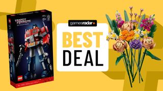 Lego deals image on yellow background, Lego Optimus Prime and Lego Bouquet