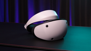 PSVR 2 Review image showing the right hand side of the headset, rounded corners, and embedded cameras